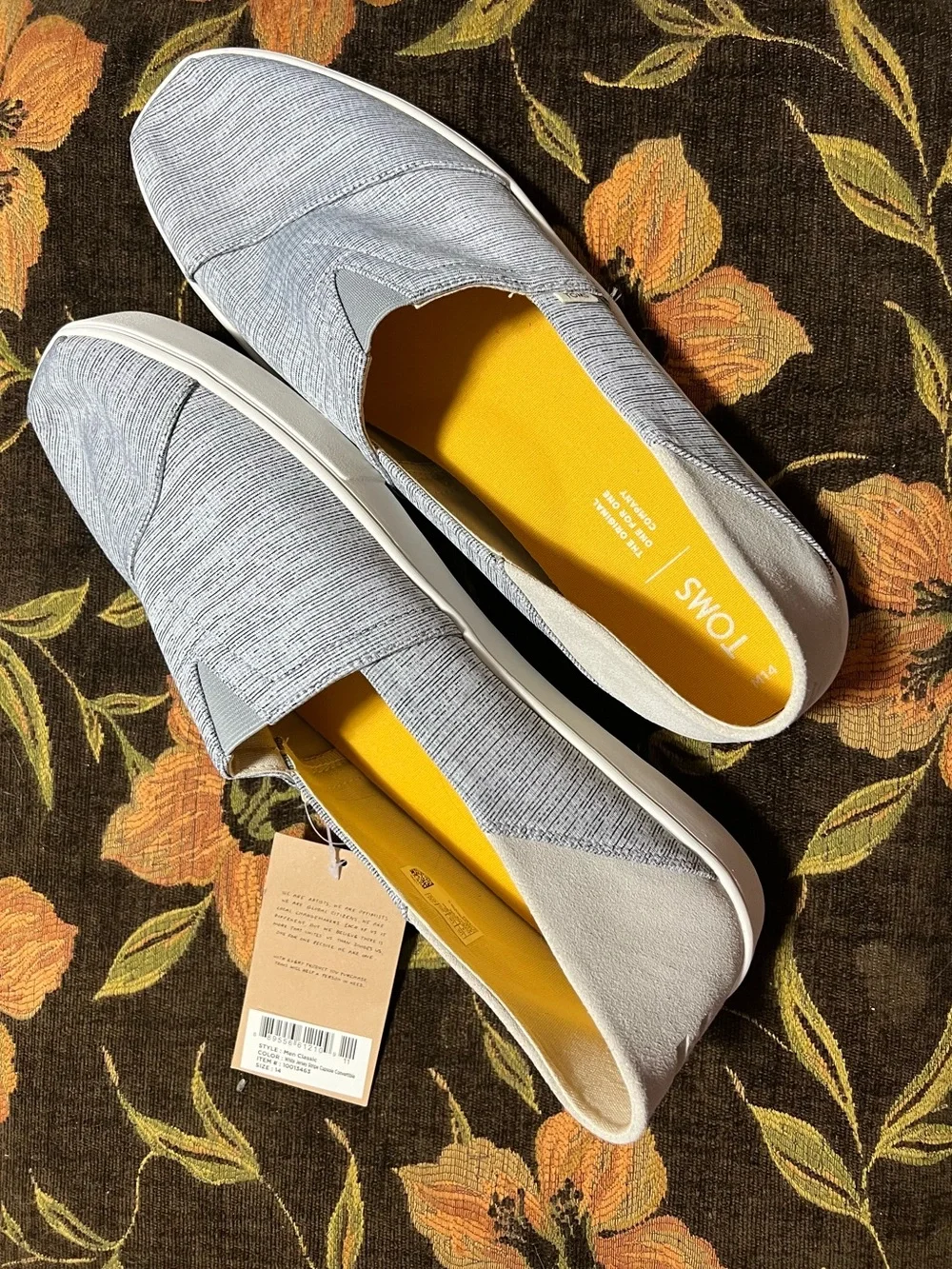 TOMS Gray Slip-On Shoes with Yellow Insole